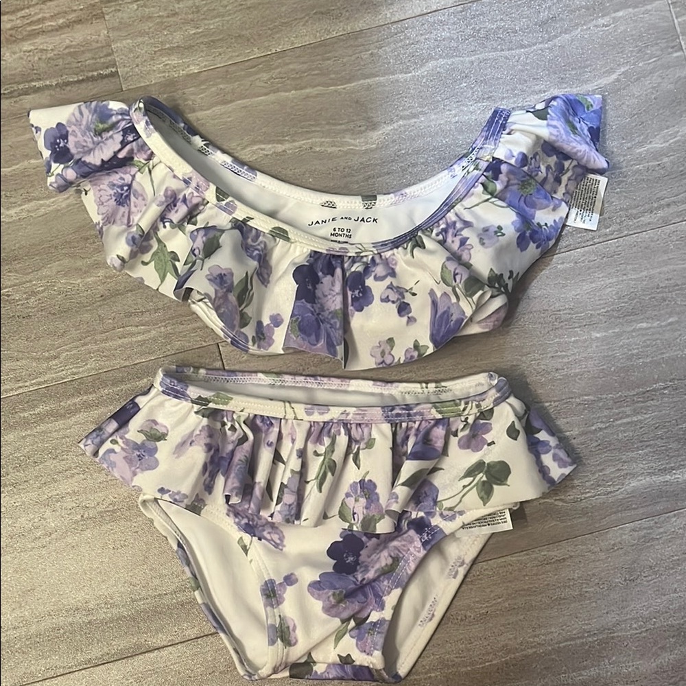 Janie & Jack Kids Purple Floral Ruffle Bikini Set